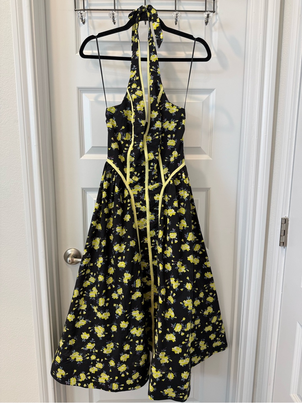 Women’s Black & Yellow Floral Halter Dress